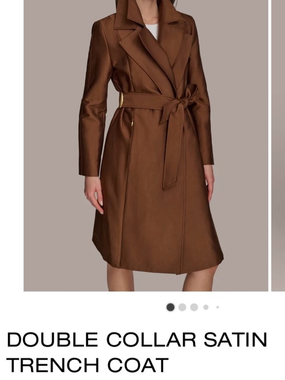 NWT Donna Karan Satin Double-Collar Trench Coat in Tobacco